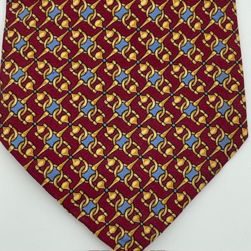 Vintage Burberrys Silk Tie Maroon Blue Gold Equestrian Horse Bits England Luxury